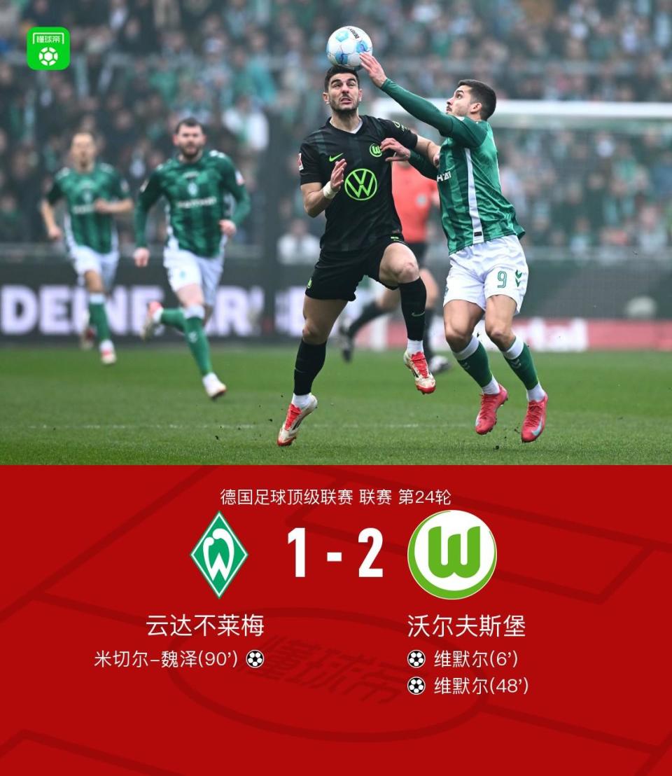 沃尔夫斯堡再次取胜，保持领先优势